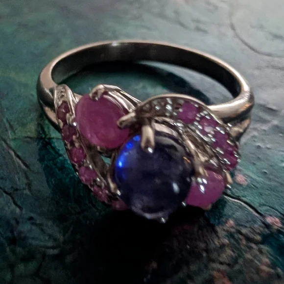 Sterling Silver Natural Blue Sapphire And Pink Sapphire Ring Size 9 - Picture 8 of 9
